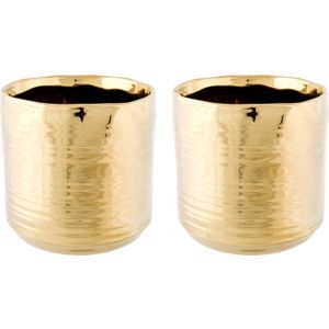2x Gouden ronde plantenpotten/bloempotten Cerchio 11 cm keramiek - Plantenpot/bloempot metallic goud - Woonaccessoires