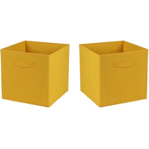 Urban Living Opbergmand/kastmand Square Box - 4x - karton/kunststof - 29 liter - oker geel - 31 x 31 x 31 cm - Vakkenkast manden
