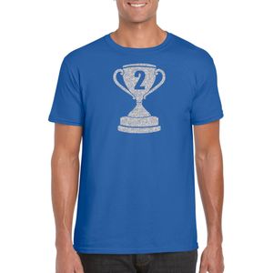 Zilveren kampioens beker / nummer 2 t-shirt / kleding - blauw - voor heren - NR.2 - kampioens shirts / winnaars / outfit