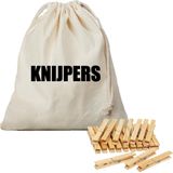 Canvas knijperzak/ opbergzakje knijpers wit/ offwhite met koord 25 x 30 cm en 100 houten wasknijpers - Knijperzak met knijpers