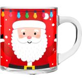 Kerst mokken/bekers - 6 stuks - glas - 300 ml - met kerstprint - 11 cm