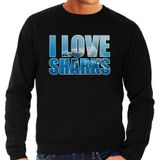 Tekst sweater I love sharks met dieren foto van een haai zwart voor heren - cadeau trui haaien liefhebber