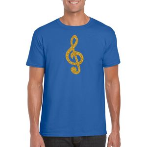 Gouden muzieknoot G-sleutel / muziek feest t-shirt / kleding - blauw - voor heren - muziek shirts / muziek liefhebber / outfit