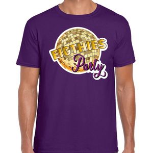 Disco eighties party feest t-shirt paars voor heren - 80s party/disco/feest shirts