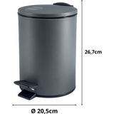 Spirella Pedaalemmer Cannes - donkergrijs - 5 liter - metaal - L20 x H27 cm - soft-close - toilet/badkamer