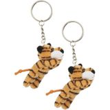 6x stuks pluche Tijger knuffel sleutelhangers 6 cm - Speelgoed dieren sleutelhangers - Kleine knuffeltjes