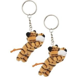 6x stuks pluche Tijger knuffel sleutelhangers 6 cm - Speelgoed dieren sleutelhangers - Kleine knuffeltjes