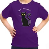 Bellatio Decorations halloween verkleed t-shirt kinderen - zwarte kat - paars - themafeest outfit