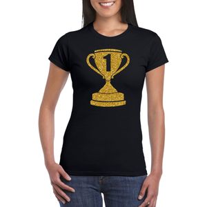 Gouden kampioens beker / nummer 1  t-shirt / kleding - zwart - voor dames - Nr.1 - kampioens shirts / winnaars / outfit