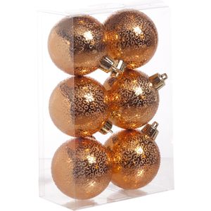 18x Koperen cirkel motief kerstballen 6 cm kunststof - Cirkel motief - Onbreekbare plastic kerstballen - Kerstboomversiering koper