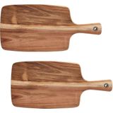 2x Rechthoekige acacia houten snijplanken met handvat 42 cm - Zeller - Keukenbenodigdheden - Kookbenodigdheden - Snijplanken/serveerplanken - Houten serveerborden - Snijplanken van hout