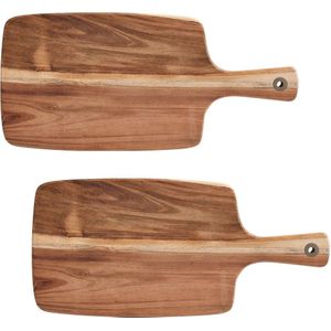 2x Rechthoekige acacia houten snijplanken met handvat 42 cm - Zeller - Keukenbenodigdheden - Kookbenodigdheden - Snijplanken/serveerplanken - Houten serveerborden - Snijplanken van hout