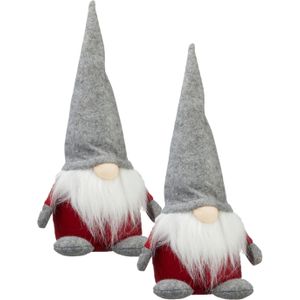 2x stuks pluche gnome/dwerg decoratie poppen/knuffels met grijze muts 30 cm - Kerstgnomes/kerstdwergen/kerstkabouters
