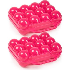 Plasticforte Eierdoos - 2x - koelkast organizer eierhouder - 12 eieren - roze - kunststof - 20 x 19 cm