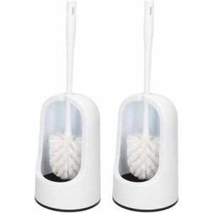 2x Toiletborstels/wc-borstels met houder wit - 40 cm - Toiletborstelhouders / wc-borstelhouders voor toilet - Schoonmaakartikelen