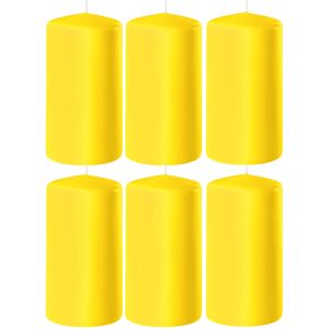 6x Gele cilinderkaarsen/stompkaarsen 6 x 8 cm 27 branduren - Geurloze kaarsen geel - Woondecoraties