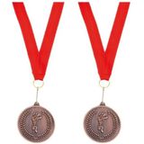 4x stuks sportprijzen - Bronzen medaille derde prijs aan rood lint