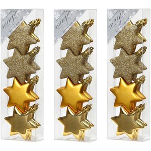 32x stuks kunststof kersthangers sterren goud 6 cm kerstornamenten - Kunststof ornamenten kerstversiering