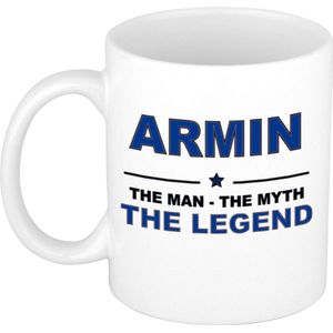 Naam cadeau Armin - The man, The myth the legend koffie mok / beker 300 ml - naam/namen mokken - Cadeau voor o.a  verjaardag/ vaderdag/ pensioen/ geslaagd/ bedankt