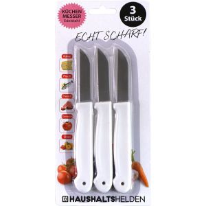 Haushaltshelden keukenmesjes/schilmesjes - 3x - RVS - wit - 16 cm