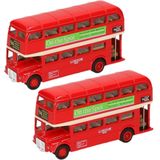 2x Stuks Modelauto London Bussen Rood 12 cm - Speelgoed Auto Bussen Schaalmodel