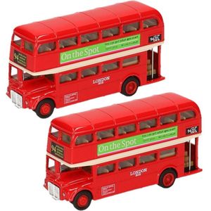 2x Stuks Modelauto London Bussen Rood 12 cm - Speelgoed Auto Bussen Schaalmodel