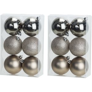 24x stuks kunststof kerstballen champagne 8 cm mat/glans/glitter - Onbreekbare plastic kerstballen - Kerstversiering