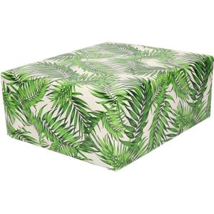 4x stuks rollen Inpakpapier wit met groene bladeren design - 70 x 200 cm - kadopapier / cadeaupapier