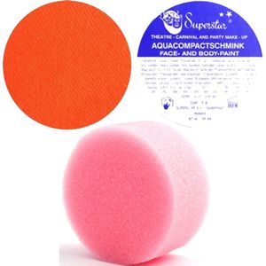 Superstar schmink kleur oranje 16 gram met rond grimeer sponsje - Schminken voor kinderen en volwassenen