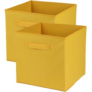 Urban Living Opbergmand/kastmand Square Box - 3x - karton/kunststof - 29 liter - geel - 31 x 31 x 31 cm - Vakkenkast manden