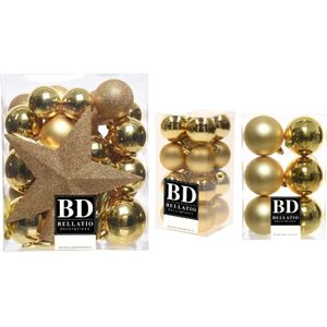 55x stuks kunststof kerstballen met ster piek goud mix - Kerstversiering/boomversiering
