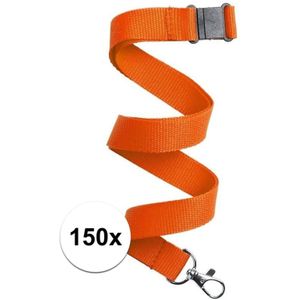 150x Oranje keycord/lanyard met karabijnhaak sleutelhanger 50 cm - Polyester keycords/sleutelkoord