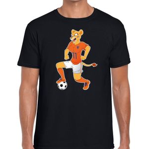 Nederland supporter t-shirt dameselftal Leeuwin met bal zwart heren - landen kleding