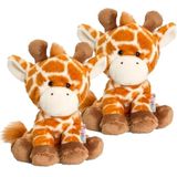 2x Stuks Keel Toys Pluche Giraffe Knuffel Oranje 14 cm - Safari Dieren Knuffelbeesten