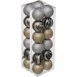 24x stuks kerstballen mix goud/zilver glans/mat/glitter kunststof diameter 4 cm - Kerstboom versiering