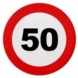 Verjaardag feestartikelen tafel dekken set 50 jaar verkeersbord/stopbord thema - 8x bordjes - 8x bekertjes - 16x servetten