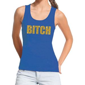 Bitch gouden tekst tanktop / mouwloos shirt blauw dames - dames singlet Bitch