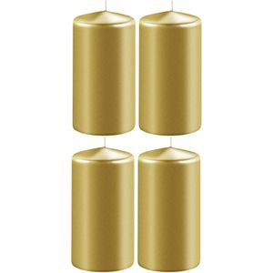 4x Metallic gouden cilinderkaarsen/stompkaarsen 6 x 15 cm 58 branduren - Geurloze kaarsen metallic goud - Woondecoraties