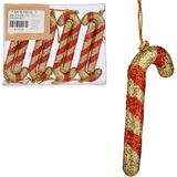 16x stuks kunststof kersthangers zuurstokken rood/goud 11 cm kerstornamenten - Kunststof ornamenten kerstversiering