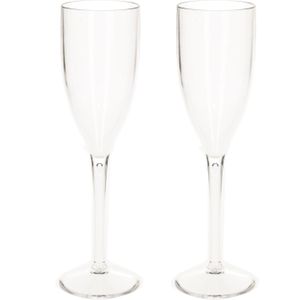 2x stuks onbreekbaar champagne/prosecco glas transparant kunststof 15 cl/150 ml - Onbreekbare champagne glazen/flutes