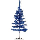 2x stuks kleine ijsblauwe kerstbomen van 90 cm van kunststof met voet - Mini boompjes voor kinderkamer/kantoor