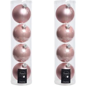 8x Lichtroze glazen kerstballen 10 cm - Mat/matte - Kerstboomversiering lichtroze