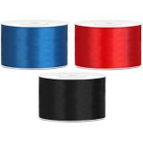 Sierlinten/cadeaulinten/satijnen linten - Set 3x stuks - blauw/rood/zwart - 38 mm x 25 meter