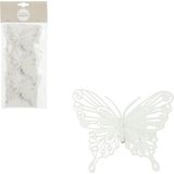 House of Seasons kerstboomversiering vlinders op clip - 6x st - wit - 10 cm