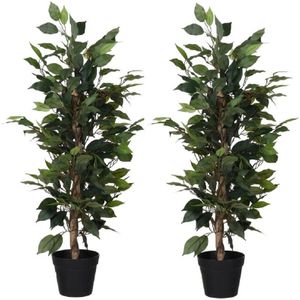 2x Kunstplant Ficus Groen 95 cm - Kunstplanten/Nepplanten