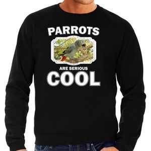 Dieren papegaaien sweater zwart heren - parrots are serious cool trui - cadeau sweater grijze roodstaart papegaai/ papegaaien liefhebber