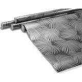 2x Rollen folie inpakpapier/cadeaupapier metallic zwart/zilver met bladeren 70 x 200 cm - Kadopapier/cadeaupapier