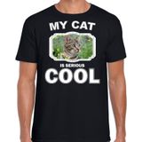 Bruine kat katten t-shirt my cat is serious cool zwart - heren - katten / poezen liefhebber cadeau shirt