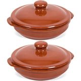 6x Stenen ovenschalen met deksel bruin/ terracotta 18 cm - Terracotta ovenschalen/stoofpotten