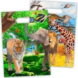 24x Safari/jungle themafeest feestzakjes 16,5 x 23 cm - Dieren feestartikelen thema uitdeelzakjes